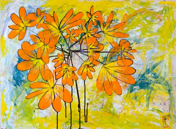 abstract flowers in orange bright painting